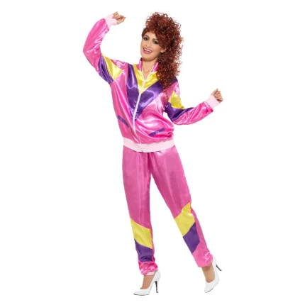 80-ųjų rožinis sportinis kostiumas
