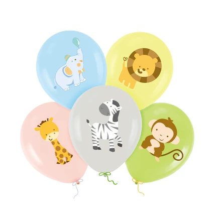 Balionų rinkinys pasteliniai Džiunglių gyvūnai (5 vnt.)