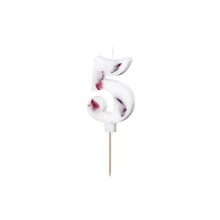 Balta žvakutė su žiedlapiais "5"