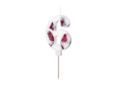 Balta žvakutė su žiedlapiais "6"