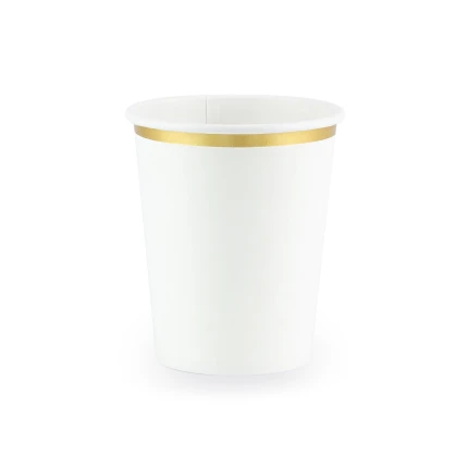 Balti vienkartiniai puodeliai aukso krašteliu (6 vnt./260 ml)