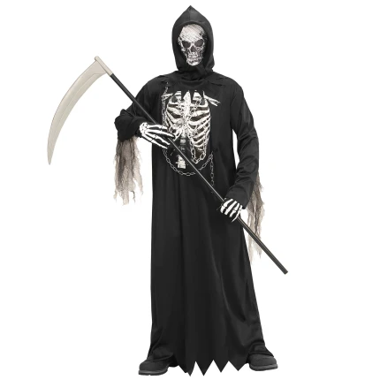 Grim Reaper Costume for Kids and Teens with Skeleton Print