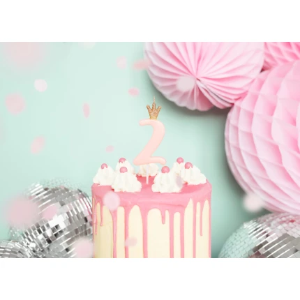 Gimtadienio žvakutė "2" rausva su karūna