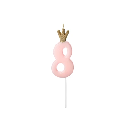 Gimtadienio žvakutė "8" rausva su karūna