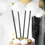 Black Long Birthday Candles with Gold Decor (8 pcs.)