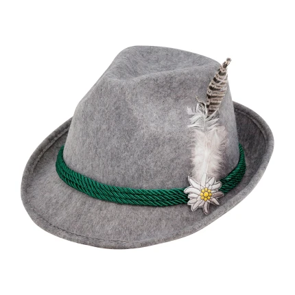 Pilka bavariška skrybelė su plunksna