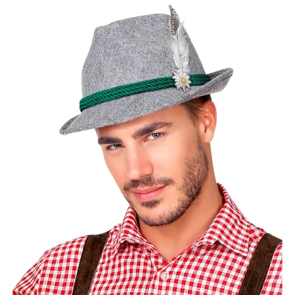 Pilka bavariška skrybelė su plunksna