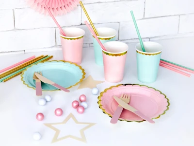 Rožinės popierinės lėkštutės (6 vnt./18 cm)