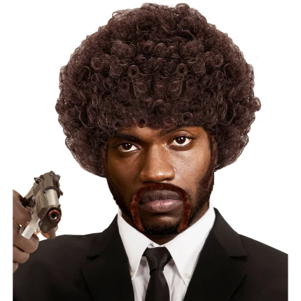 Rudas afro perukas su ūsais ir žandenomis