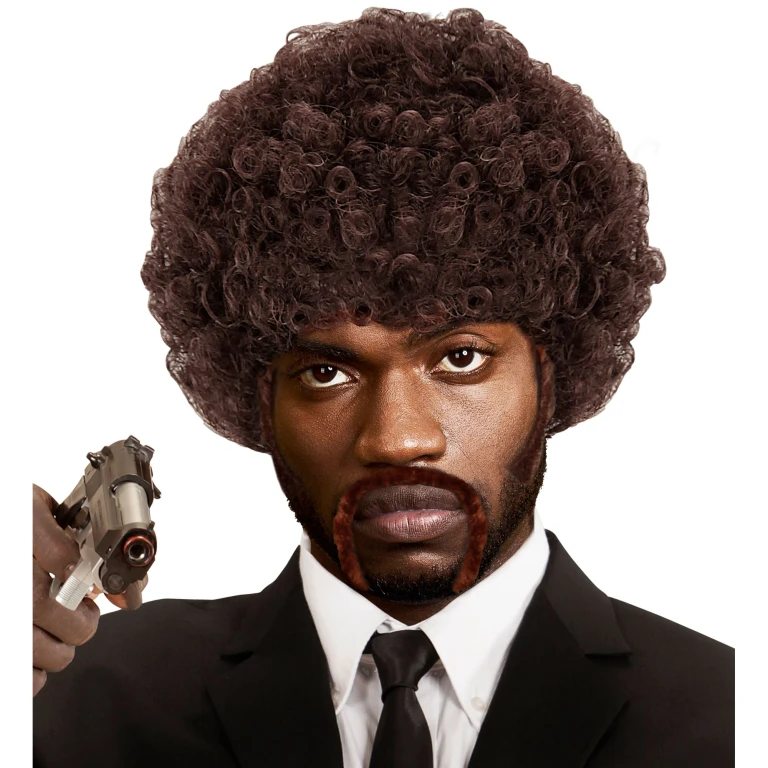 Rudas afro perukas su ūsais ir žandenomis