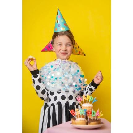 Spalvotos gimtadienio kepuraitės  blizgūs taškeliai (6 vnt.)