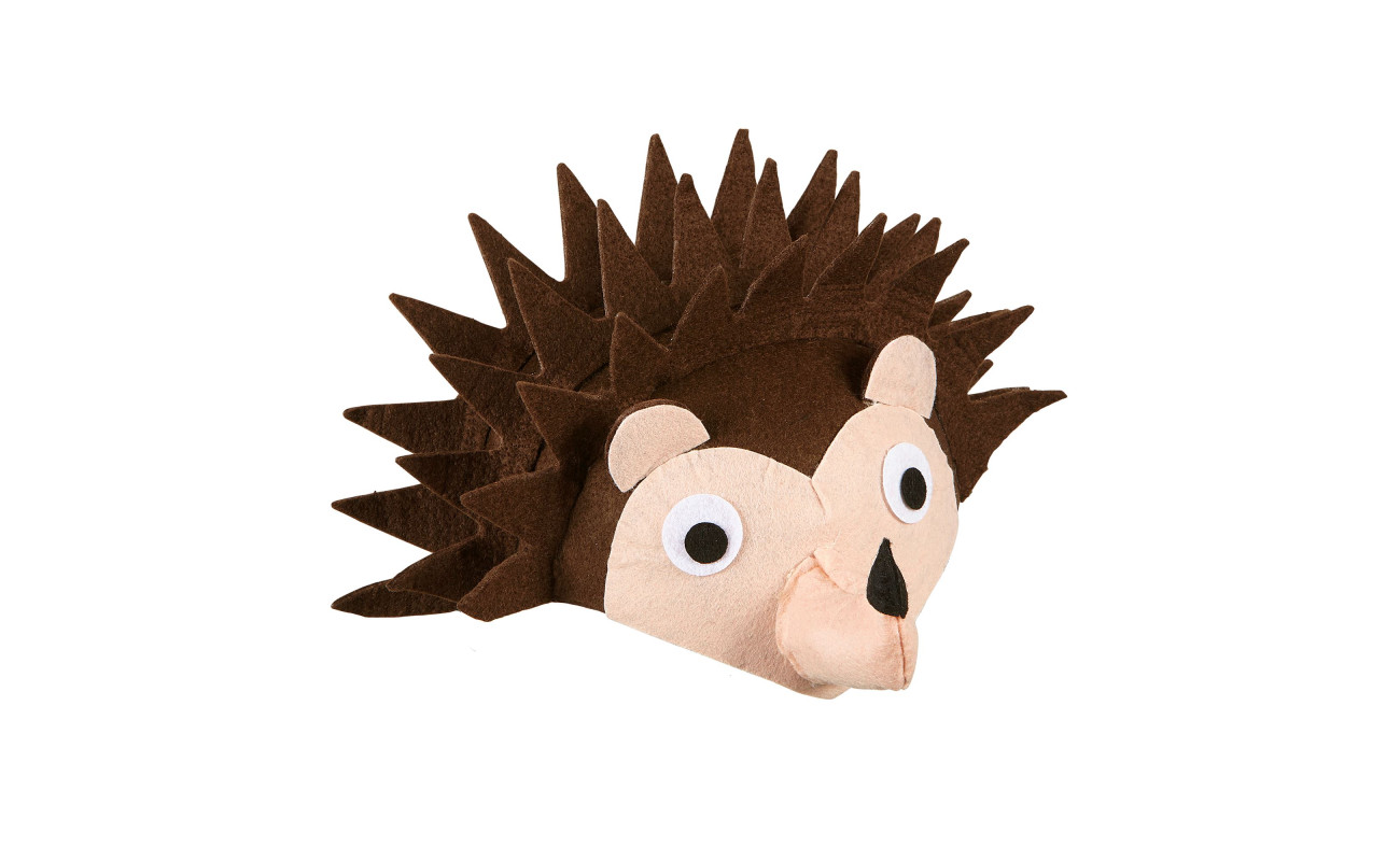 Brown children's hedgehog mask-hat with spikes and little eyes