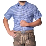 Melsvi bavariški marškiniai trumpomis rankovėmis