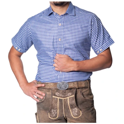 Melsvi bavariški marškiniai trumpomis rankovėmis