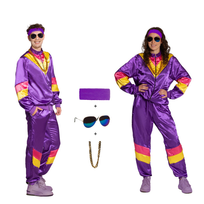 Violetinis 80-ųjų sportinis kostiumas su aksesuarais - Image 2
