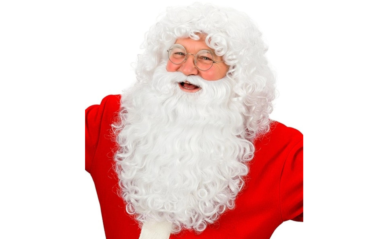 Professional Santa beard with a white curly wig