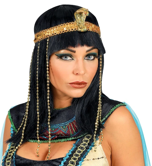 egiptietės perukas Black Egyptian Wig with Headpiece