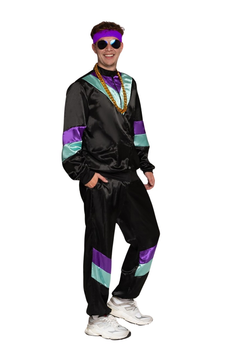 80-ųjų sportinis kostiumas 80-ųjų juodas sportinis kostiumas su aksesuarais - Image 1