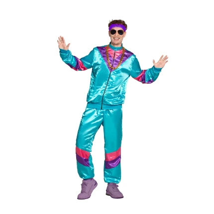 80-ųjų žydras sportinis kostiumas su aksesuarais