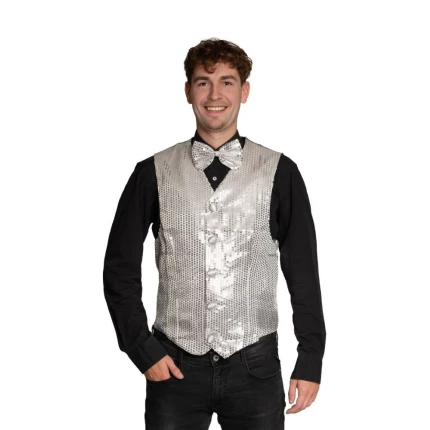 Silver Waistcoat with Bow Tie