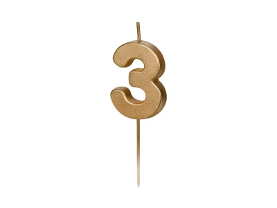 Auksinė gimtadienio žvakutė "3"