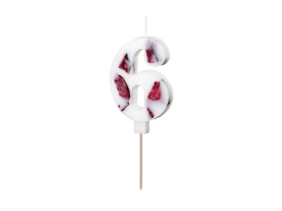 Balta žvakutė su žiedlapiais "6"