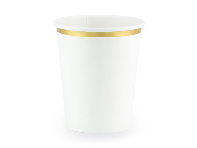 Balti vienkartiniai puodeliai aukso krašteliu (6 vnt./260 ml)