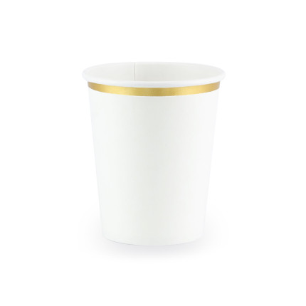 Balti vienkartiniai puodeliai aukso krašteliu (6 vnt./260 ml)