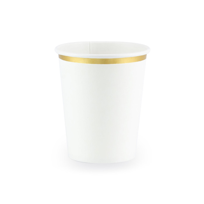Balti vienkartiniai puodeliai aukso krašteliu (6 vnt./260 ml)