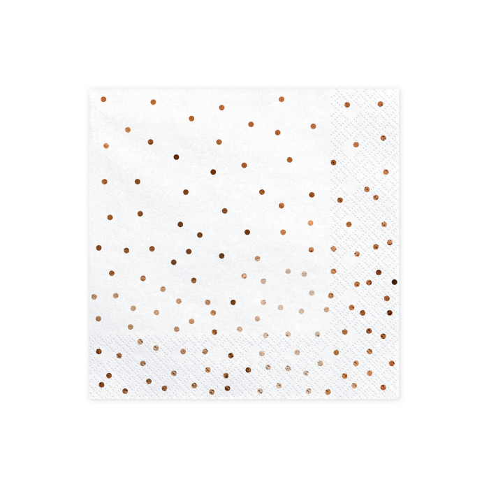 Baltos servetėlės su rožinio aukso taškeliais (12 vnt./33x33 cm)