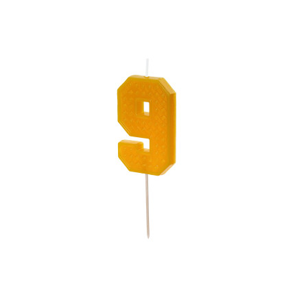 Geltona gimtadienio žvakutė "9"