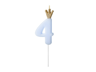 Gimtadienio žvakutė "4" melsva su karūna