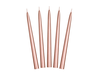 Ilgos stalo žvakės rožinio aukso spalvos (24cm/10vnt)