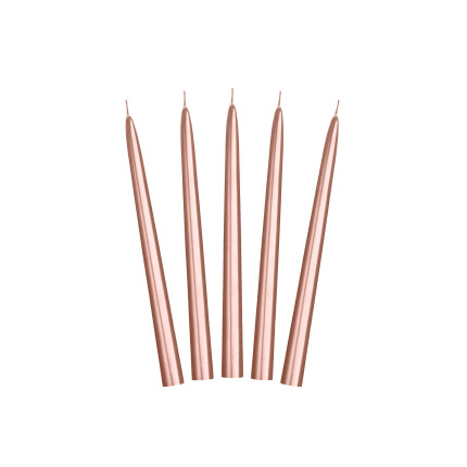 Ilgos stalo žvakės rožinio aukso spalvos (24cm/10vnt)