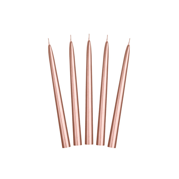 Ilgos stalo žvakės rožinio aukso spalvos (24cm/10vnt)