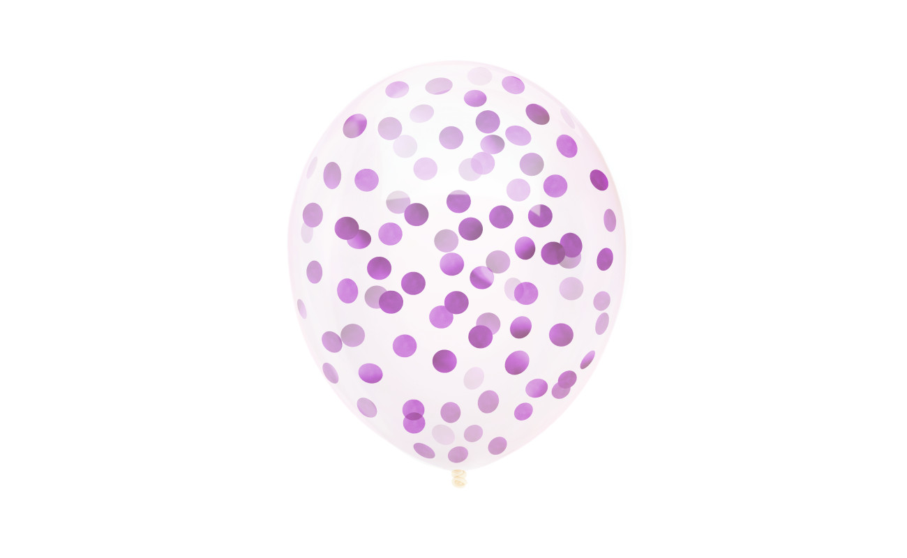 Permatomas balionas su violetinias konfeti (30 cm)