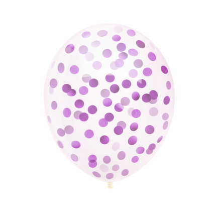 Permatomas balionas su violetinias konfeti (30 cm)