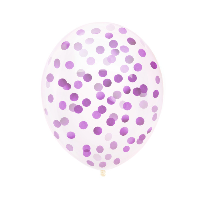 Permatomas balionas su violetinias konfeti (30 cm)
