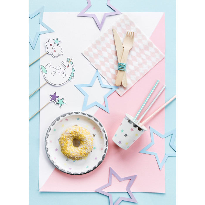 Popierinės lėkštutės Vienaragio žvaigždutės (6 vnt./18 cm)