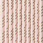 Šviesiai rožiniai popieriniai šiaudeliai su aukso linijomis (10 vnt./19,5 cm)