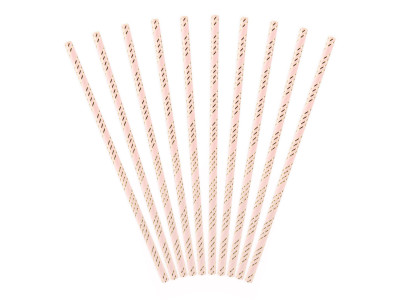 Šviesiai rožiniai popieriniai šiaudeliai su aukso linijomis (10 vnt./19,5 cm)