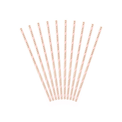Šviesiai rožiniai popieriniai šiaudeliai su aukso linijomis (10 vnt./19,5 cm)