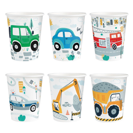 Vienkartiniai puodeliai Automobiliai (6 vnt/ 220 ml)